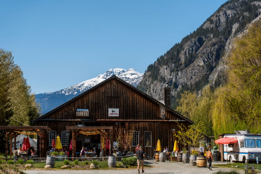 A wooden barn with a sign on it reading Beer Farmers