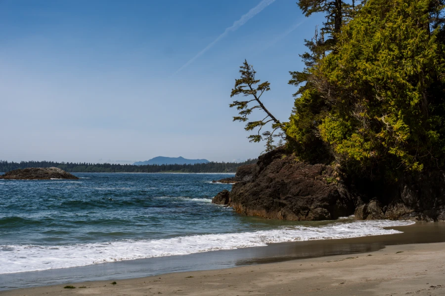 Gentle waves roll into the protected cove of Halfmoon Bay