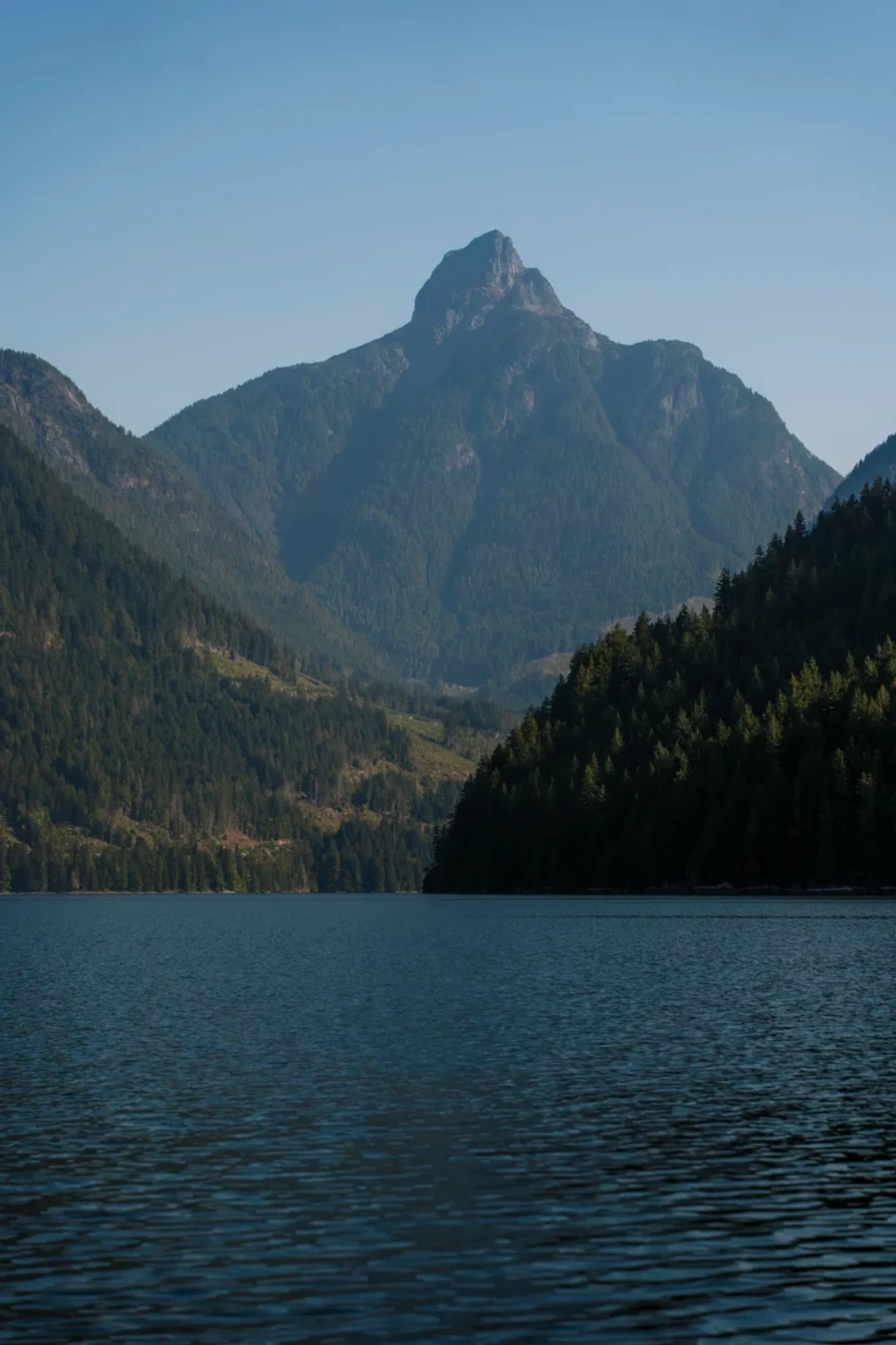pointed mountain rising out of the inlet near Egmont