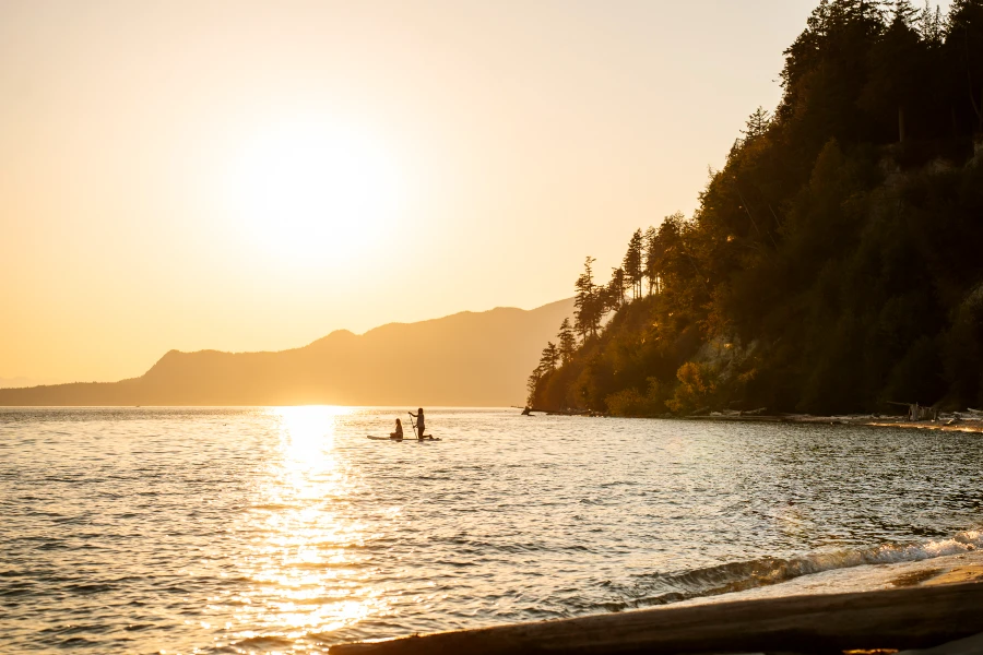 Thormanby vs Savary Island: paddle boarders at sunset