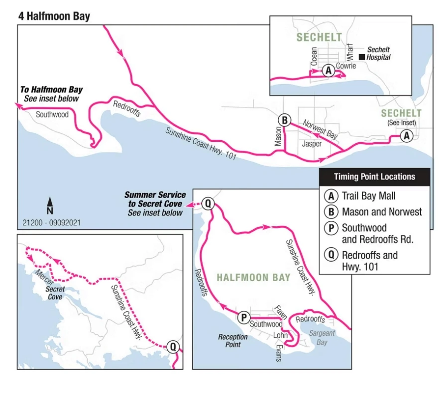 Diagram of Bus route number 4 Halfmoon Bay