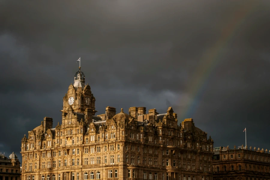 Rainbow over Edinburgh old town