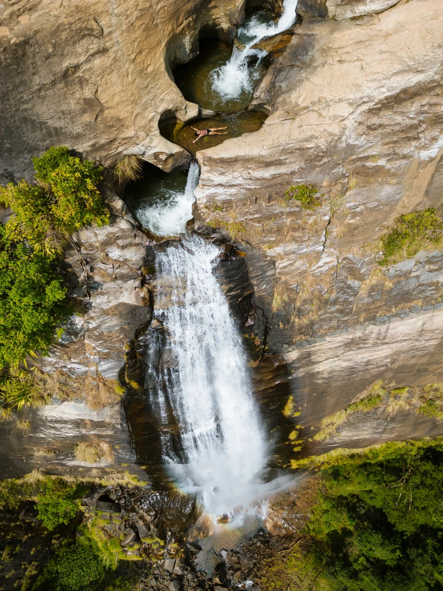 Diyaluma Falls pours over a massive cliff in Sri Lanka