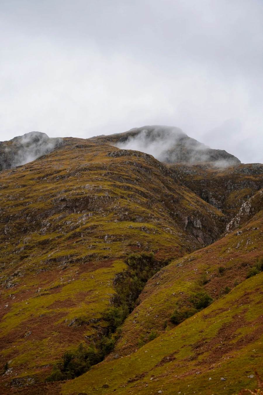 The misty hills that run alongside the well known road to Loch Etive