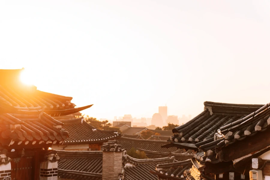 rows of traditional hanok houses in Seoul, South Korea