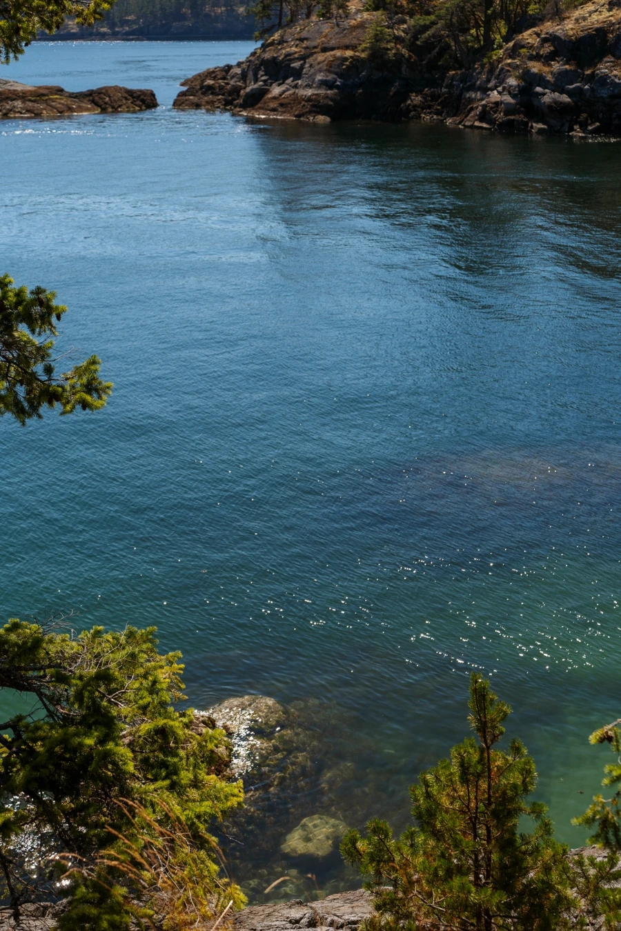 Sparkling water along the rocky coast of Smugglers Cove near Sechelt, BC