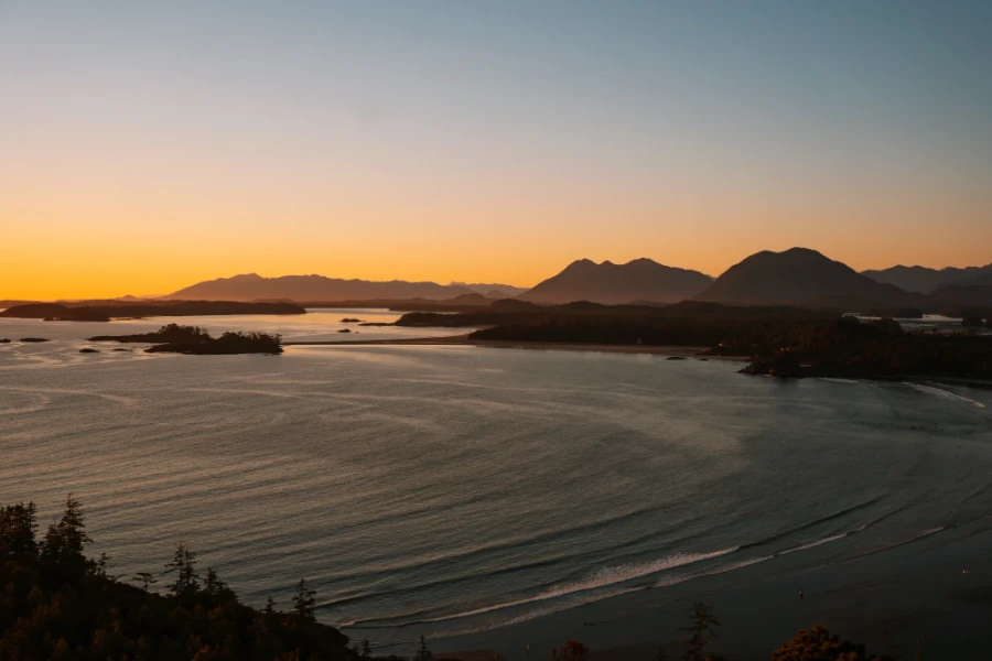Last moments of sunset over Cox Bay Beach in Tofino, BC