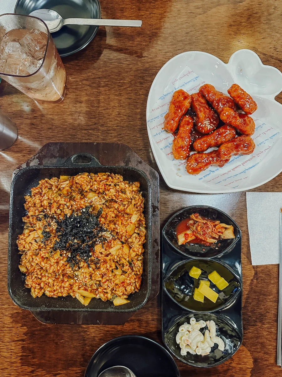 An assortment of Vegan Korean Style Fried Chicken laid out on a table
