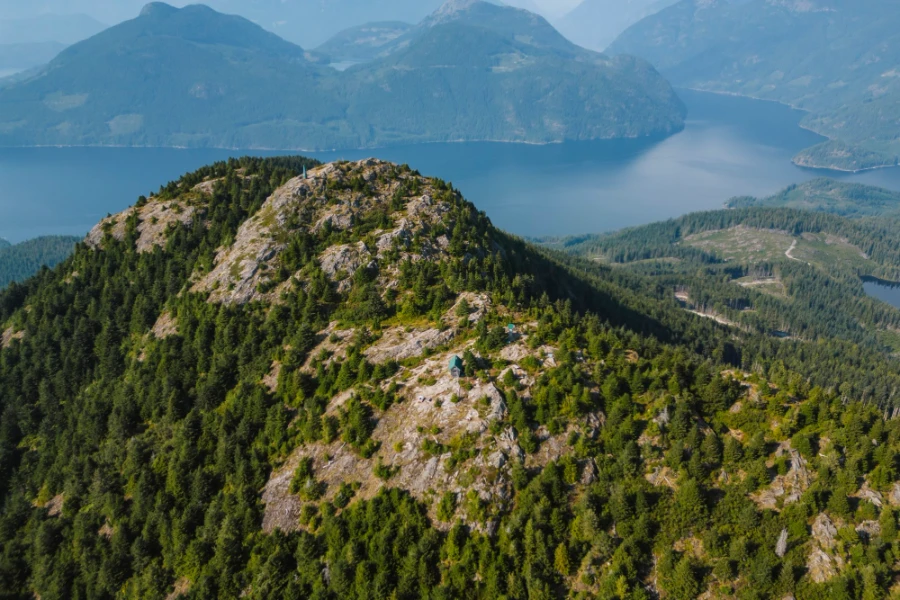 Tin Hat mountain with Goat Island visible across the water behind the mountain